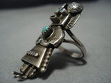 Huge!! Vintqage Native American Jewelry Navajo Turquoise Sterling Silver Kachina Ring Old-Nativo Arts