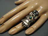 Huge!! Vintqage Native American Jewelry Navajo Turquoise Sterling Silver Kachina Ring Old-Nativo Arts