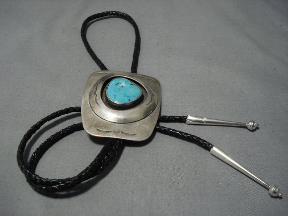 Huge Xxl Vintage Native American Jewelry Navajo Blue Gem Turquoise Sterling Silver Bolo Tie Old-Nativo Arts