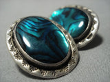 Huge Xxl Vintage Native American Jewelry Navajo Green Abalone Shell Sterling Silver Native American Jewelry Navajo Earrings-Nativo Arts