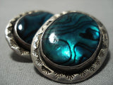 Huge Xxl Vintage Native American Jewelry Navajo Green Abalone Shell Sterling Silver Native American Jewelry Navajo Earrings-Nativo Arts