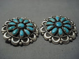 Huge Xxl Vintage Native American Jewelry Navajo Teardrop Turquoise Sterling Silver Repoussed Earrings-Nativo Arts