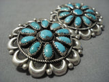 Huge Xxl Vintage Native American Jewelry Navajo Teardrop Turquoise Sterling Silver Repoussed Earrings-Nativo Arts