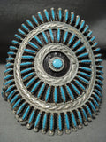 Huge Zuni/ Navajo Needle Turquoise 'Native American Jewelry Silver Wave' Bracelet-Nativo Arts