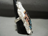 Huge Zuni Vintage Turquoise Eldred Martinez Native American Jewelry Silver Pearl Ring-Nativo Arts