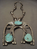 Humongous Vintage Navajo horseshoe Naja Native American Jewelry Silver Turquoise Necklace Old-Nativo Arts