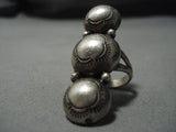 Humongous Vintage Navajo Sterling Silver Triple Bead Native American Jewelry Ring Old-Nativo Arts