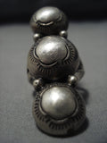 Humongous Vintage Navajo Sterling Silver Triple Bead Native American Jewelry Ring Old-Nativo Arts