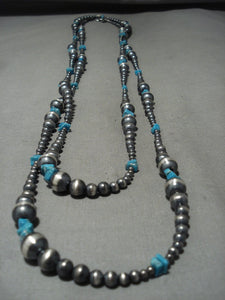 Hundreds Of Handmade Native American Jewelry Silver Beads Blue Turquoise Navajo Wrap Around Necklace-Nativo Arts