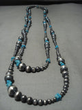 Hundreds Of Handmade Native American Jewelry Silver Beads Blue Turquoise Navajo Wrap Around Necklace-Nativo Arts