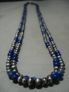 Hundreds Of Handmade Native American Jewelry Silver Beads Navajo Lapis Wrap Around Native American Jewelry Silver Necklace-Nativo Arts