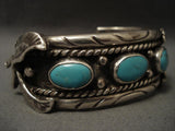 Husky Vintage Navajo Eagle Easter Blue Turquoise Native American Jewelry Silver Bracelet-Nativo Arts