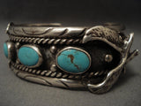 Husky Vintage Navajo Eagle Easter Blue Turquoise Native American Jewelry Silver Bracelet-Nativo Arts