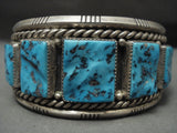 Husky Vintage Navajo 'Squared Turquoise' Native American Jewelry Silver Bracelet Old-Nativo Arts