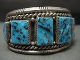 Husky Vintage Navajo 'Squared Turquoise' Native American Jewelry Silver Bracelet Old-Nativo Arts