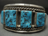 Husky Vintage Navajo 'Squared Turquoise' Native American Jewelry Silver Bracelet Old-Nativo Arts