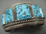 Husky Vintage Navajo 'Squared Turquoise' Native American Jewelry Silver Bracelet Old-Nativo Arts