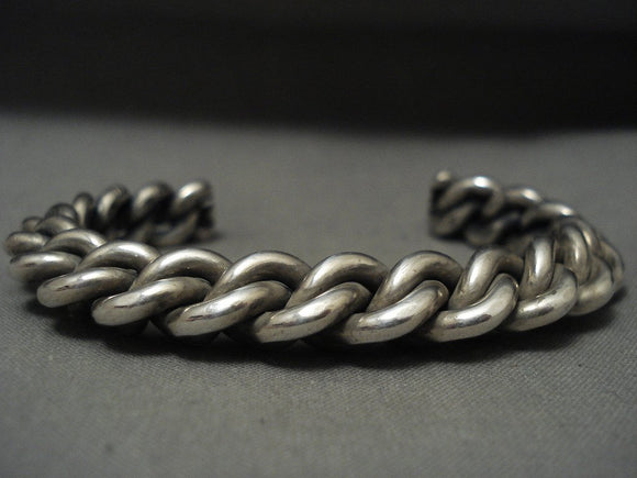 Hvy And Very Thick Coiled 'Hand Woven' Navajo Sterling Native American Jewelry Silver Bracelet-Nativo Arts
