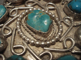 Hvy Old Navajo 1950's Turquoise Native American Jewelry Silver Necklace-Nativo Arts