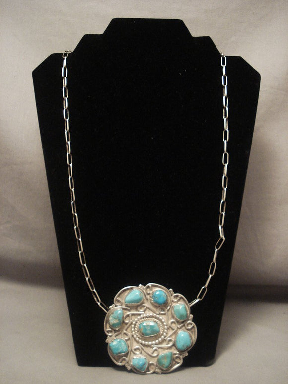 Hvy Old Navajo 1950's Turquoise Native American Jewelry Silver Necklace-Nativo Arts