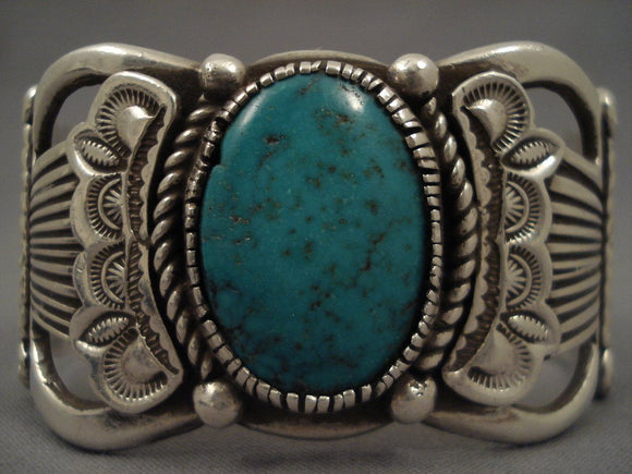 Hvy Old Navajo Domed Turquoise Native American Jewelry Silver flank Bracelet-Nativo Arts