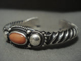 Hvy Open Hands Terminal Vintage Navajo Domed Coral Native American Jewelry Silver Bracelet-Nativo Arts