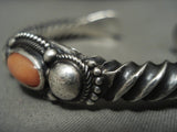 Hvy Open Hands Terminal Vintage Navajo Domed Coral Native American Jewelry Silver Bracelet-Nativo Arts