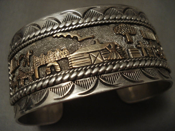 Hvy Real Gold And Sterling Native American Jewelry Silver Vintage