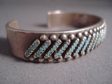 Hvy 'Slanted Needle Turquoise' Vintage Navajo/zuni Native American Jewelry Silver Bracelet-Nativo Arts