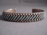 Hvy 'Slanted Needle Turquoise' Vintage Navajo/zuni Native American Jewelry Silver Bracelet-Nativo Arts