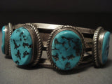 Hvy Vintage Navajo 5'stone Turquoise Native American Jewelry Silver Bracelet-Nativo Arts