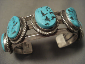 Hvy Vintage Navajo 5'stone Turquoise Native American Jewelry Silver Bracelet-Nativo Arts
