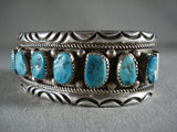 Hvy Vintage Navajo Deep Blue Turquoise Native American Jewelry Silver Wave Bracelet-Nativo Arts