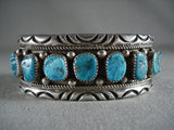 Hvy Vintage Navajo Deep Blue Turquoise Native American Jewelry Silver Wave Bracelet-Nativo Arts