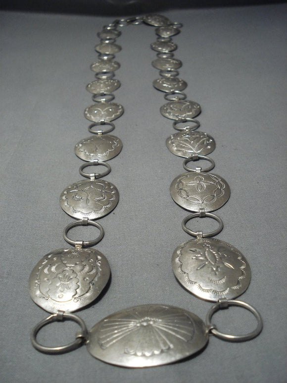 Hvy Vintage Navajo Sterling Native American Jewelry Silver Pounded Sterling Native American Jewelry Silver Concho Belt Necklace-Nativo Arts