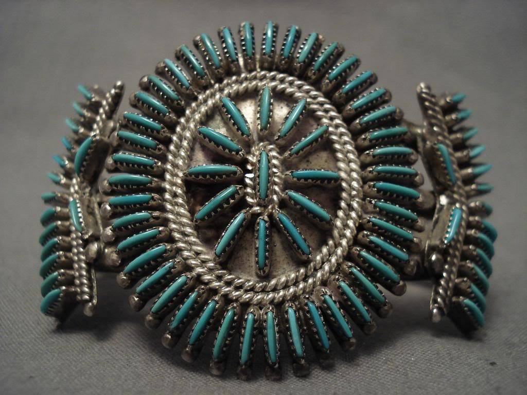 Hvy Vintage Zuni Js Bellson Needlepoint Turquoise Bracelet Nativo Arts