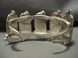 Hvy Wide Vintage Navajo 'Leaves And Onyx' Native American Jewelry Silver Bracelet Old Pawn-Nativo Arts