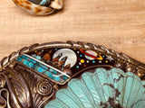 Huge Native American Carved Turquoise Sterling Silver Inlay Buckle-Nativo Arts