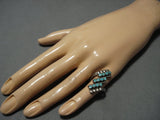 Importanr Dishta Style Snake Eyes Turquoise Vintage Native American Jewelry Zuni Sterling Silver Ring-Nativo Arts