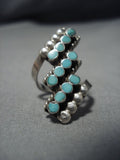 Importanr Dishta Style Snake Eyes Turquoise Vintage Native American Jewelry Zuni Sterling Silver Ring-Nativo Arts