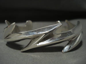 Important Aaron Anderson 'Lightning Bolt' Native American Jewelry Silver Navajo Bracelet-Nativo Arts