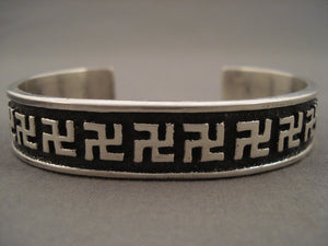 Important Aaron Anderson Navajo Whirling Logs Native American Jewelry Silver Tufa Casted Bracelet-Nativo Arts