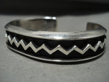 Important Aaron Anderson 'Zig Zag' Tufa Cast Native American Jewelry Silver Thick Bracelet-Nativo Arts