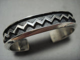 Important Aaron Anderson 'Zig Zag' Tufa Cast Native American Jewelry Silver Thick Bracelet-Nativo Arts