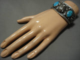 Important Al Kee Vintage Native American Navajo Turquoise Sterling Silver Buffalo Bracelet Old-Nativo Arts