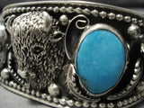 Important Al Kee Vintage Native American Navajo Turquoise Sterling Silver Buffalo Bracelet Old-Nativo Arts
