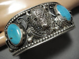 Important Al Kee Vintage Native American Navajo Turquoise Sterling Silver Buffalo Bracelet Old-Nativo Arts