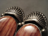 Important And Huge Vintage Navajo Orville Tsinnie Shell Native American Jewelry Silver Earrings-Nativo Arts