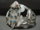 Important Ben Yazzie Vintage 'Native American Jewelry Silver Toad' Snake Eyes Turquoise Native American Jewelry Silver Bracelet-Nativo Arts