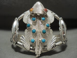 Important Ben Yazzie Vintage 'Native American Jewelry Silver Toad' Snake Eyes Turquoise Native American Jewelry Silver Bracelet-Nativo Arts